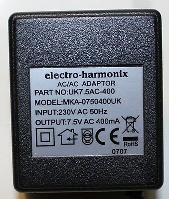 NEW Electro-Harmonix EHX UK7.5AC-400 MKA-0750400UK 7.5VAC 400mA AC/AC Adaptor